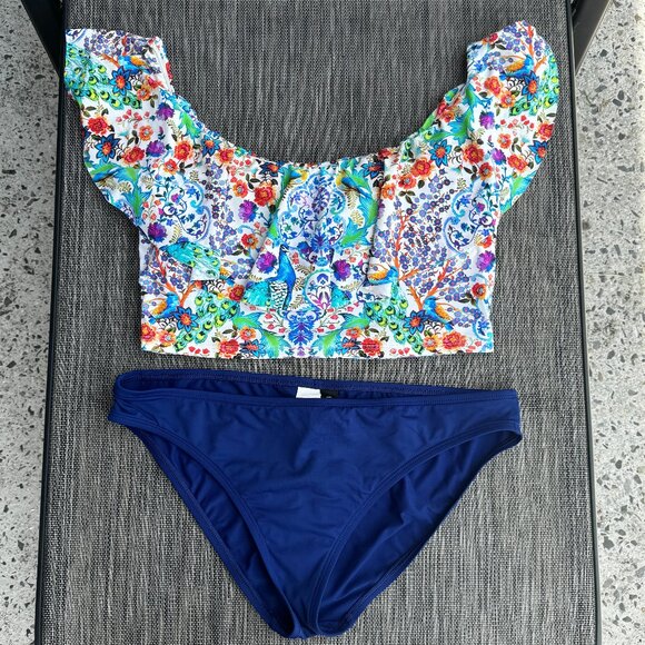 LA Blanca 2pc Swimsuit Womens Size 12 Multicolor Floral Built-In Bra - Picture 1 of 12